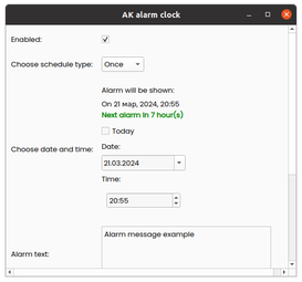 Alarm editor window in Ubuntu